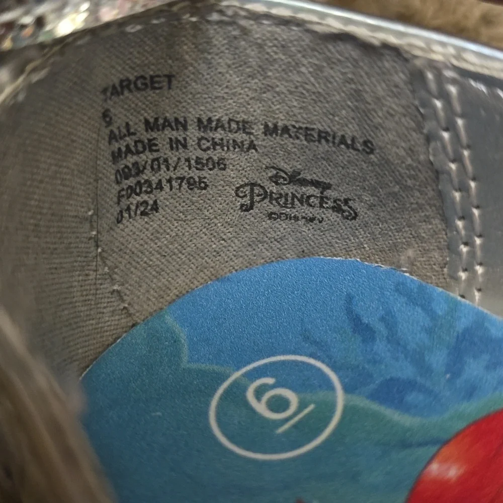 New Disney Ariel Toddler Size 6 Silver Glitter Adjustable Strap Party Shoes‎